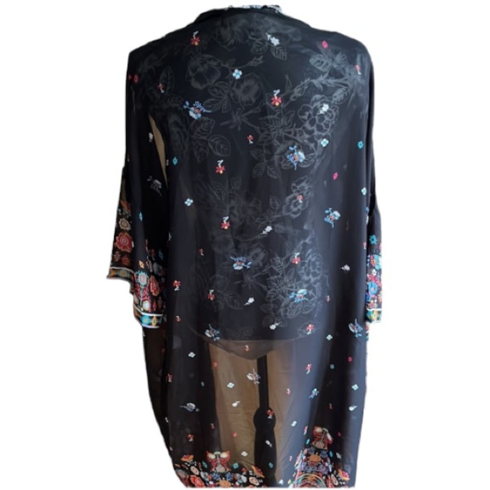 Black sheer cover up print long XL Duster 3/4 sheer pair with swimwear,dress